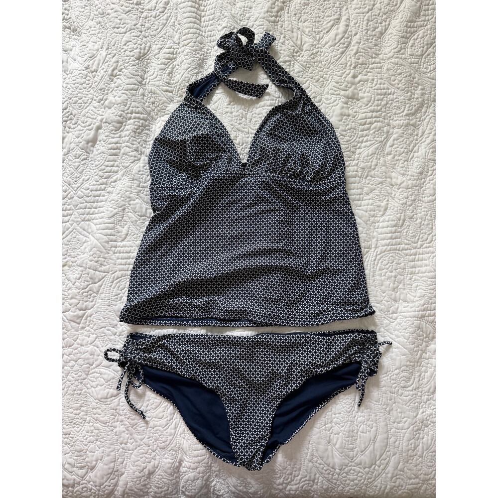 GAP navy/white tankini Women’s size Large Two piece Halter tie top